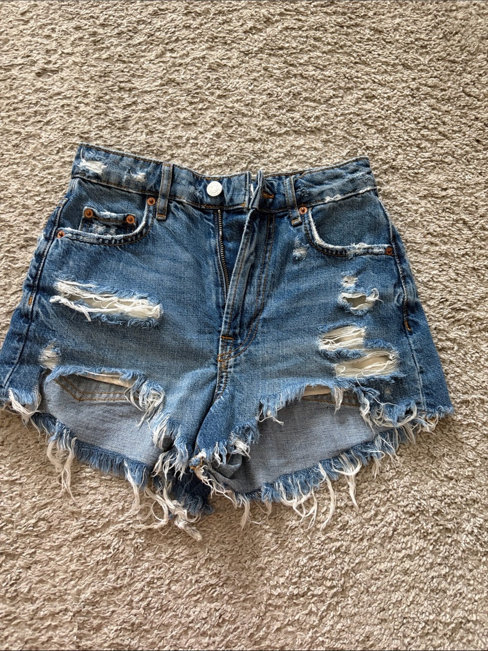 Zara High-Waisted Distressed Denim Shorts